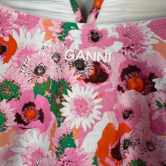 GANNI Recycled‎ Floral Printed V-String One Piece Swimsuit, Size 36, Sugar Plum - Picture 7 of 12